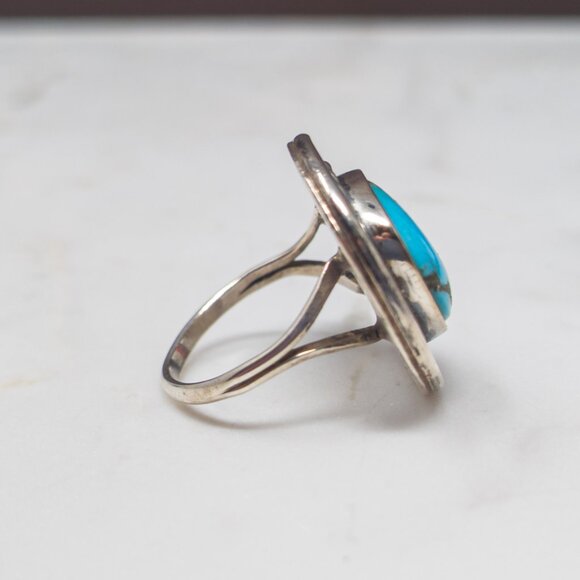 Vintage Sterling Turquoise Coin Ring – Southwest Style, Size 4.25 - Picture 3 of 9